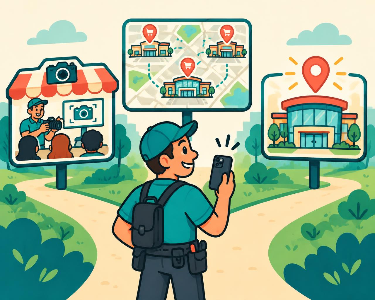 Cartoon contractor choosing between training paths